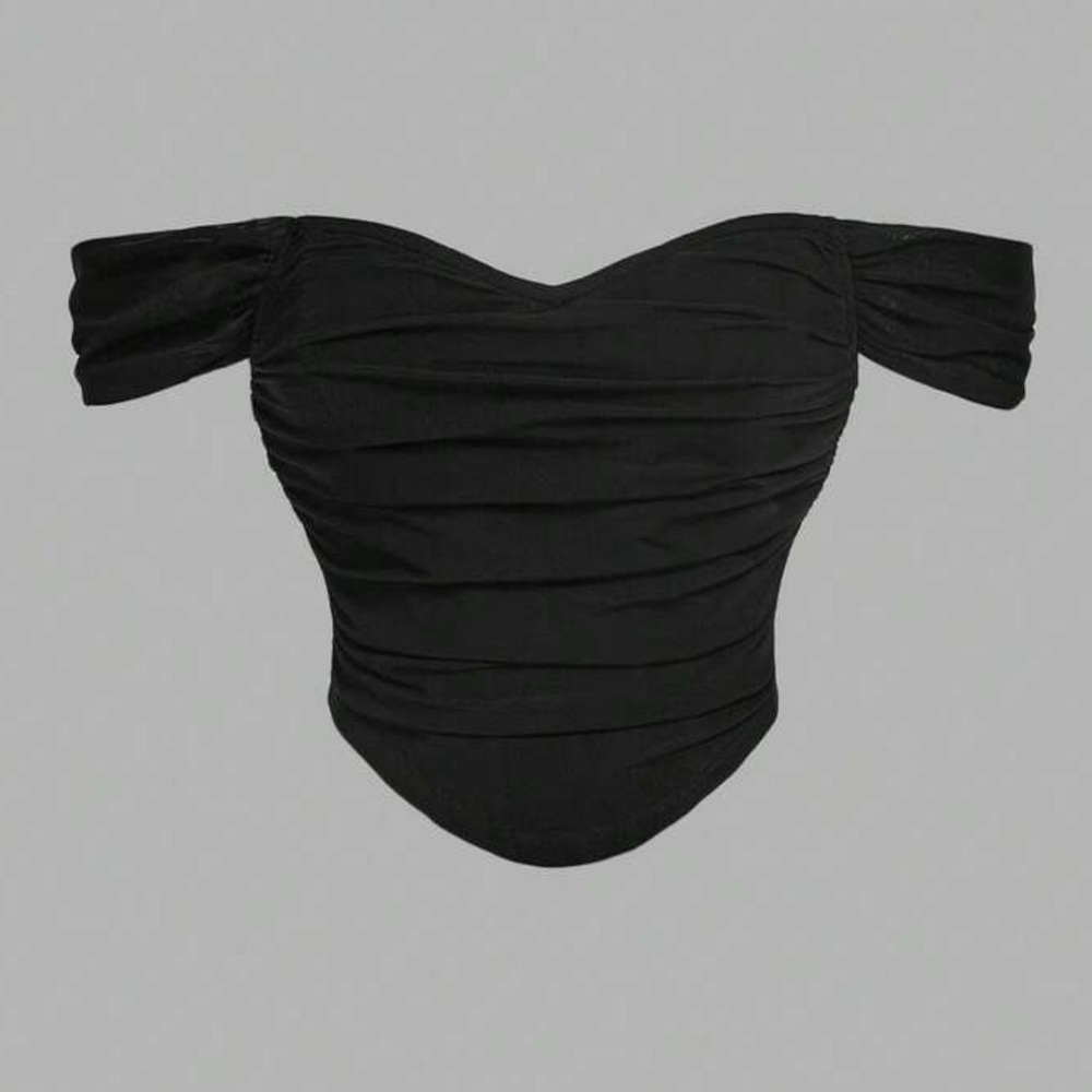 Black Off-Shoulder Ruched Corset